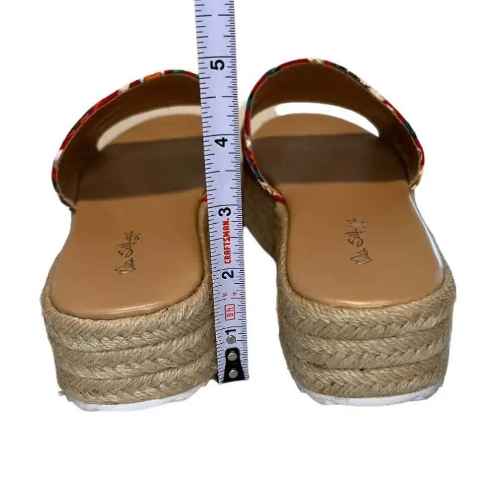 Miss Selfridge Espadrille Sliders in Floral Jacquard Size 7 / 40 Oriental Red